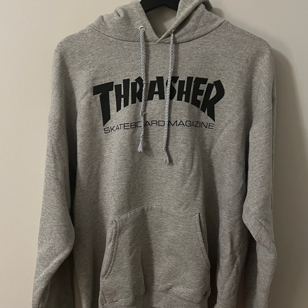Thrasher grey hoodie black lettering